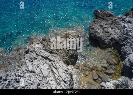 Rocky beach in the Adriatic Sea, in Montenegro Stock Photo