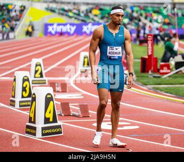 May 28, 2022 Eugene OR USA: Michael Norman waiting at the starting blocks for the 400 meter race during the Nike Prefontaine Classic at Hayward Field Eugene, OR Thurman James/CSM Stock Photo