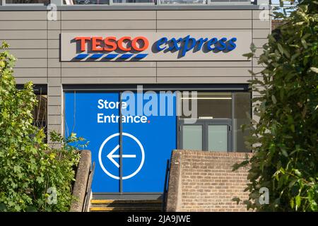 Tesco Express in Basingstoke town centre, England. Concept - British big four chain supermarket , convenience store, food inflation, food prices rise Stock Photo
