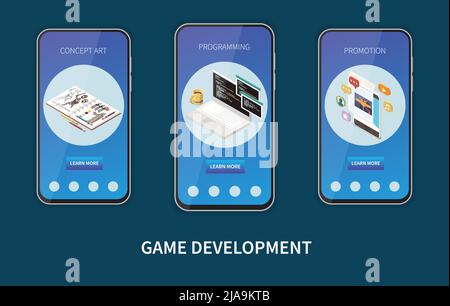 Game development isometric composition with promotion symbols isolated ...
