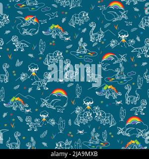 Cute origami dinosaurs and rainbows pattern Stock Vector