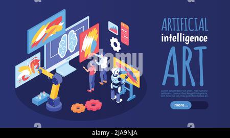 Artificial intelligence art horizontal banner with creative robots ...