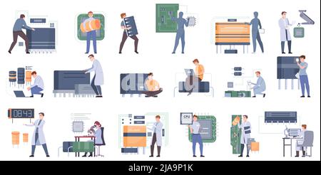 Micro chips set with processor symbols flat isolated vector illustration Stock Vector