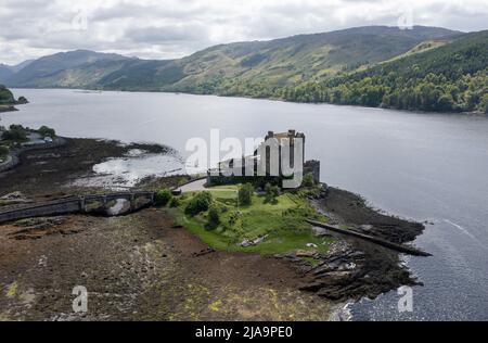 Aerial view of Eilean Donan Castle, Highland, Scotland, UK Stock Photo