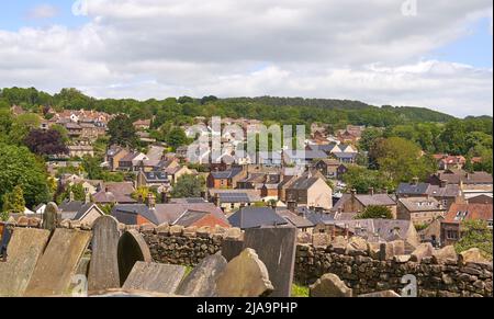 View over houses and hills in Matlock Town, Derbyshire, UK Stock Photo