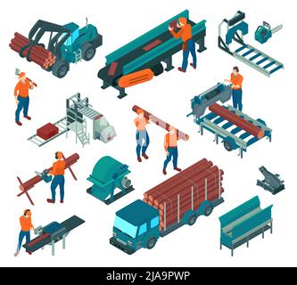Sawmill Cut Service Collection Icons Set Vector Stock Vector Image ...