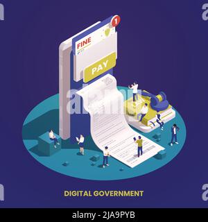 Digital government isometric concept with smartphone issuing a tax check vector illustration Stock Vector