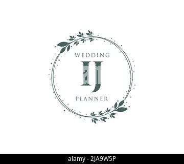 IJ Initials letter Wedding monogram logos collection, hand drawn modern minimalistic and floral templates for Invitation cards, Save the Date, elegant Stock Vector