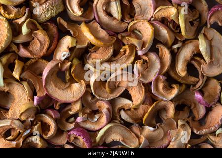 Dried sliced apple background, top view Stock Photo