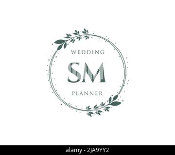 SM Initials letter Wedding monogram logos collection, hand drawn modern minimalistic and floral templates for Invitation cards, Save the Date, elegant Stock Vector