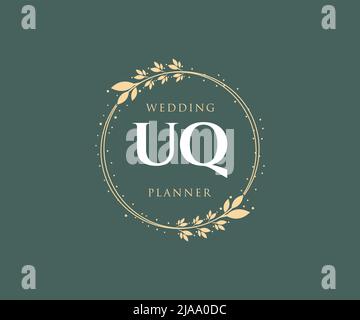 UQ Initials letter Wedding monogram logos collection, hand drawn modern minimalistic and floral templates for Invitation cards, Save the Date, elegant Stock Vector