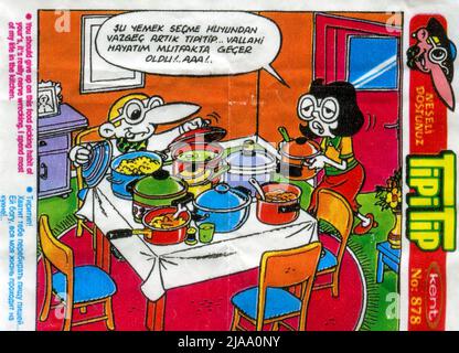 Turkish chewing gum insert. Cartoon. KENT  TipiTip. 1980s. Stock Photo