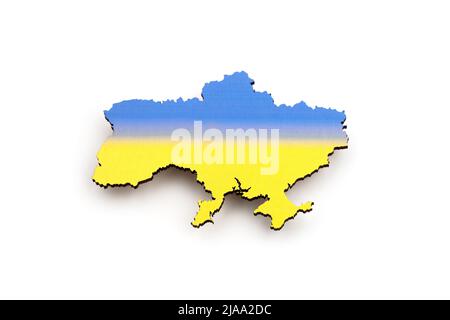 Map of Ukraine isolated on white background. Blue yellow flag Stock Photo