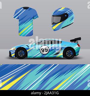 Realistic livery mockup with bright abstract background design for racing car t shirt and helmet isolated vector illustration Stock Vector