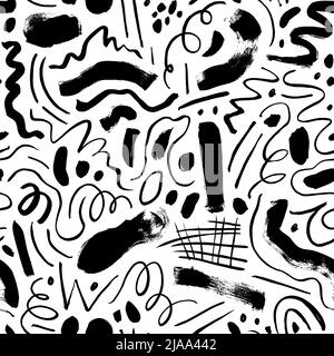 Wavy and swirled brush strokes seamless pattern. Stock Vector