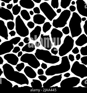 Black uneven specks, ink blobs seamless pattern. Stock Vector