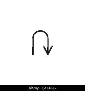 Black go back return arrow icon, simple vector u turn shape pointer flat design pictogram vector elements for app ads web banner button ui ux Stock Vector