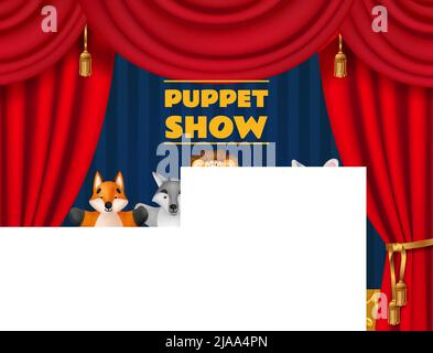 Puppet show on theater stage with animal dolls Vector Image
