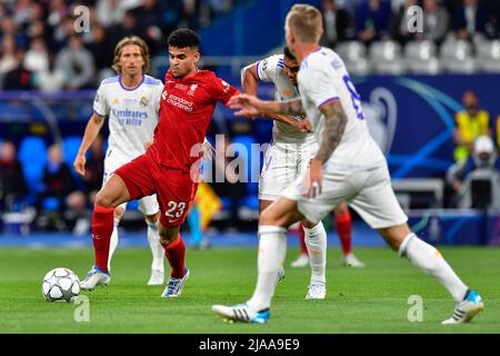 Paris, France. 28th, May 2022. Luis Diaz (23) of Liverpool seen during the UEFA Champions League final between Liverpool and Real Madrid at the Stade de France in Paris. (Photo credit: Gonzales Photo - Tommaso Fimiano). Stock Photo