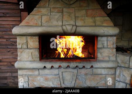 Burning Fireplace Stock Photo