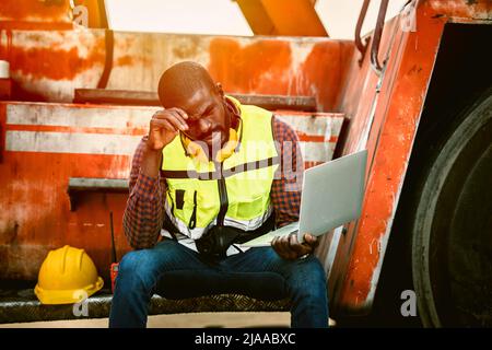 depression stress anxiety staff making mistake working fail. exhaust fatigue engineer worker. Stock Photo