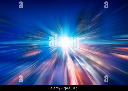 blur night city metro with moving motion moving fast speed urban lifestyle concept. Stock Photo