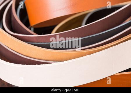 Many colorful pieces of leather. Can be used as background. Stock Photo