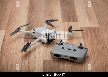 Torquay, UK. Sunday 29 May 2022. A look at the new DJI 3 Mini Pro Drone, recently released in UK. Stock Photo