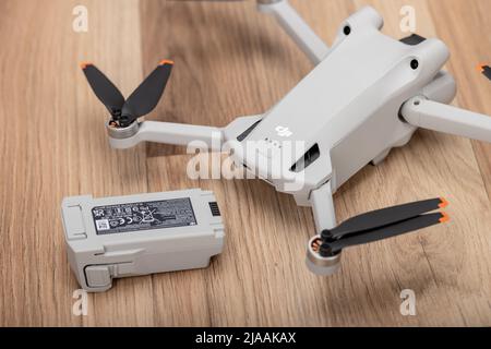 Torquay, UK. Sunday 29 May 2022. A look at the new DJI 3 Mini Pro Drone, recently released in UK. Stock Photo