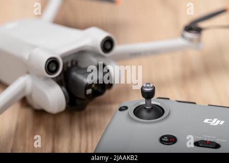 Torquay, UK. Sunday 29 May 2022. A look at the new DJI 3 Mini Pro Drone, recently released in UK. Stock Photo