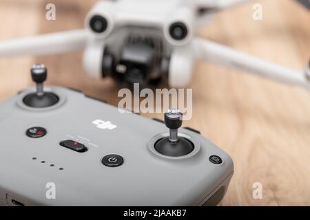 Torquay, UK. Sunday 29 May 2022. A look at the new DJI 3 Mini Pro Drone, recently released in UK. Stock Photo