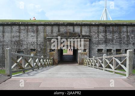 Bridge entry over the moat at Fort Macon, garrisoned in 1834 to protect Beaufort NC, and turned into a state park in 1924. Stock Photo