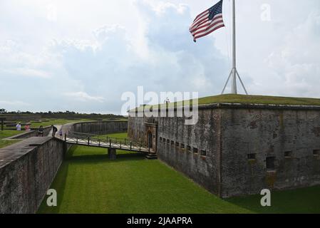 Bridge entry over the moat at Fort Macon, garrisoned in 1834 to protect Beaufort NC, and turned into a state park in 1924. Stock Photo