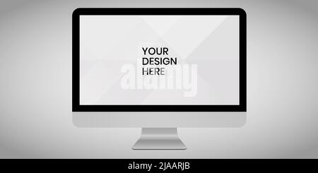 Computer screen on white background mock up. Computer modern monitor design. mock up isolated on gray background PSD. Save with clipping path. Stock Photo