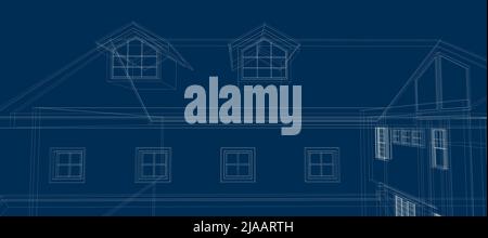 Smart house automation system digital intelligent technology abstract background architecture 3d wireframe construction on blue background Stock Photo