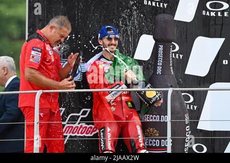 Mugello International Circuit, Scarperia (FI), Italy, May 29, 2022, Mir Joan Spa Team Suzuki Ecstar Suzuki celebrates the victory  during  Gran Premio Stock Photo