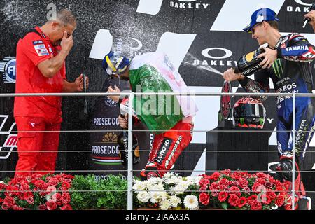 Mugello International Circuit, Scarperia (FI), Italy, May 29, 2022, Mir Joan Spa Team Suzuki Ecstar Suzuki celebrates the victory  during  Gran Premio Stock Photo