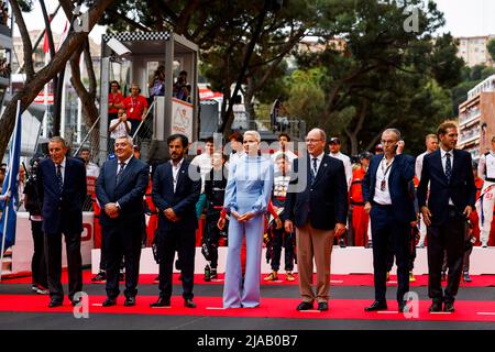 Monaco. 29th May, 2022. BEN SULAYEM Mohammed (uae), President of the FIA, Charlene Wittstock, Albert II, Prince de Monaco, DOMENICALI Stefano (ita), Chairman and CEO Formula One Group FOG, portrait during the Formula 1 Grand Prix de Monaco 2022, 7th round of the 2022 FIA Formula One World Championship, on the Circuit de Monaco, from May 27 to 29, 2022 in Monte-Carlo, Monaco - Photo Julien Delfosse / DPPI Stock Photo