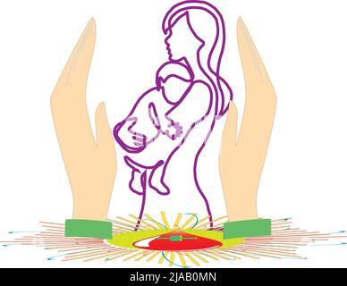Mother in Two Hands Health Vector Logo. Stock Vector