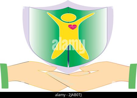 Shield on Two Hands. Health Vector Logo Stock Vector