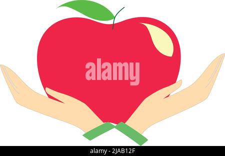 Apple on two hands. Health Vector Logo. Commercial for value Stock Vector
