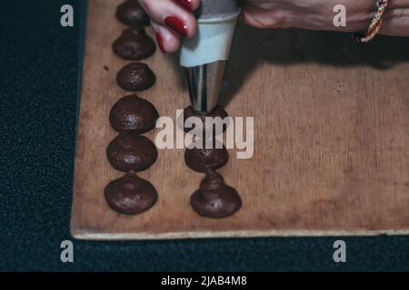 Chocolate making process with a pastry case Stock Photo