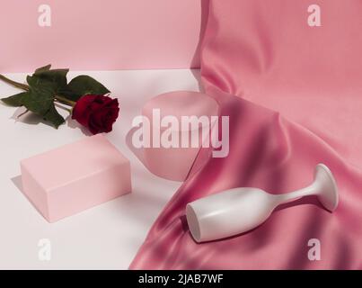 Romantic pastel pink color satin and rose flower. Valentine's Day ...