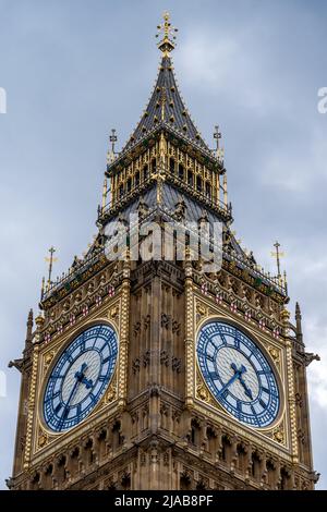 Big Ben Elizabeth Tower post refurbishment - close up of clock face Stock Photo