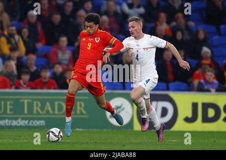 Brennan Johnson of Wales (9) in action. Wales v Czech Republic, international football friendly match for the DEC Ukraine Humanitarian appeal at the C Stock Photo
