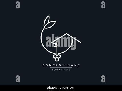 real estate key house logo in leaf Stock Vector