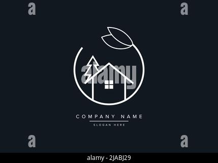real estate house logo in leaf with tree Stock Vector