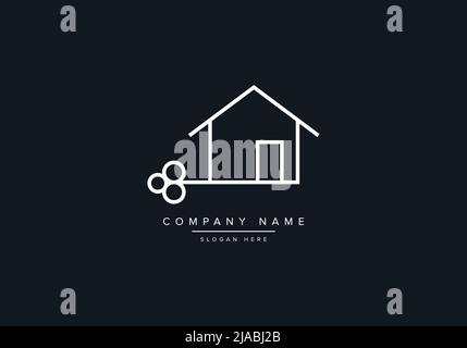 line art logo icon of a house or home with key Stock Vector