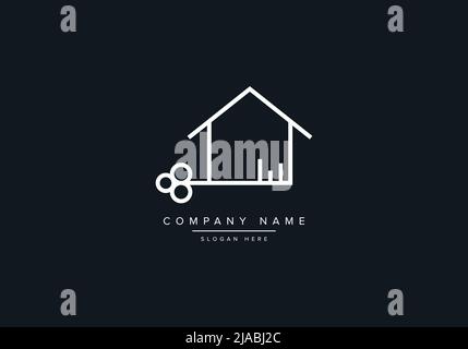 line art logo icon of a house or home with key Stock Vector