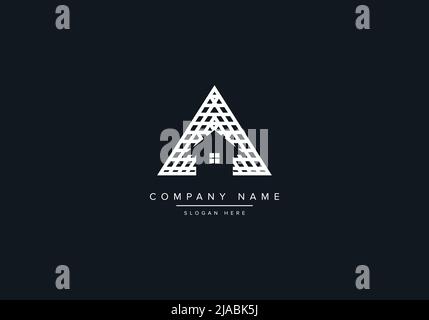 real estate house line art logo in trainangle Stock Vector